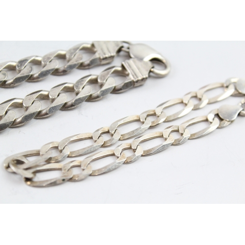 257 - Collection of Sterling Silver Chain Bracelets inc. Curb, Figaro x 2 41g