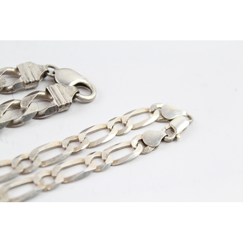 257 - Collection of Sterling Silver Chain Bracelets inc. Curb, Figaro x 2 41g