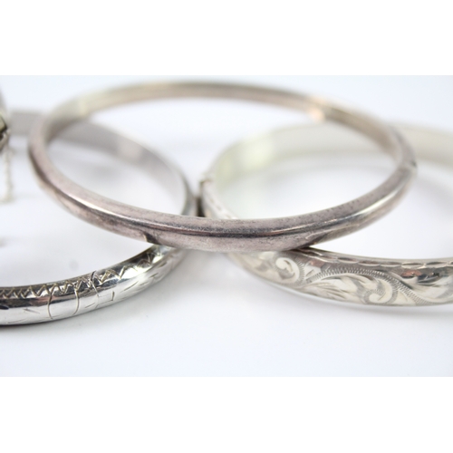 258 - Collection of Sterling Silver Bangles inc. Etched, Mid Century x 4 45g