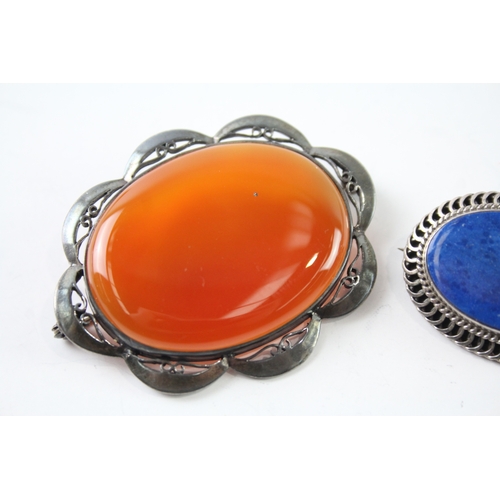 261 - Collection of Sterling Silver Gemstone Brooches inc. Blue John, Agate x 3 40g