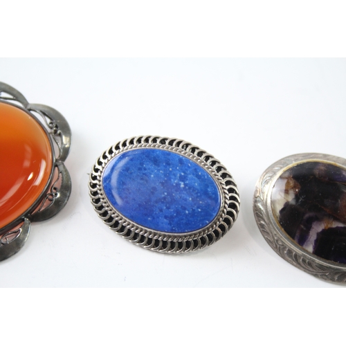 261 - Collection of Sterling Silver Gemstone Brooches inc. Blue John, Agate x 3 40g