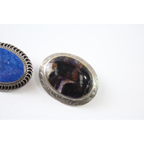 261 - Collection of Sterling Silver Gemstone Brooches inc. Blue John, Agate x 3 40g