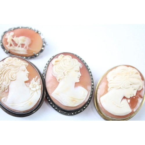 266 - Collection of Silver Shell Cameo Brooches inc. Three Graces, Scene x 5 39g