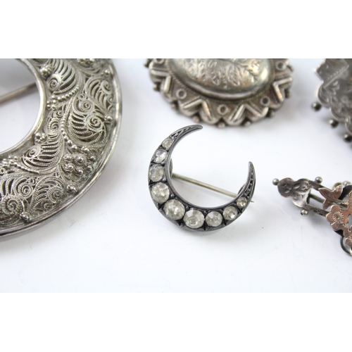 274 - Collection of Silver Antique Brooches inc. Victorian, Filigree, Paste x 5 39g