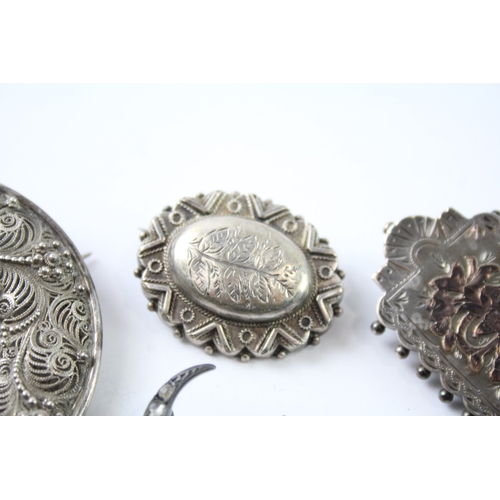 274 - Collection of Silver Antique Brooches inc. Victorian, Filigree, Paste x 5 39g