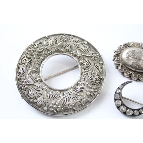 274 - Collection of Silver Antique Brooches inc. Victorian, Filigree, Paste x 5 39g