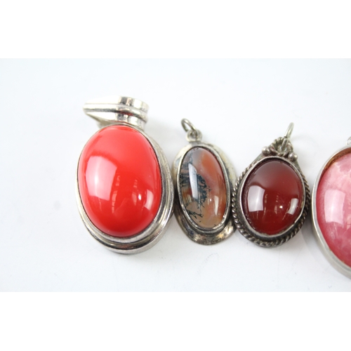 276 - Collection of Sterling Silver Gemstone Pendants inc. Rhodochrosite x 6 49g