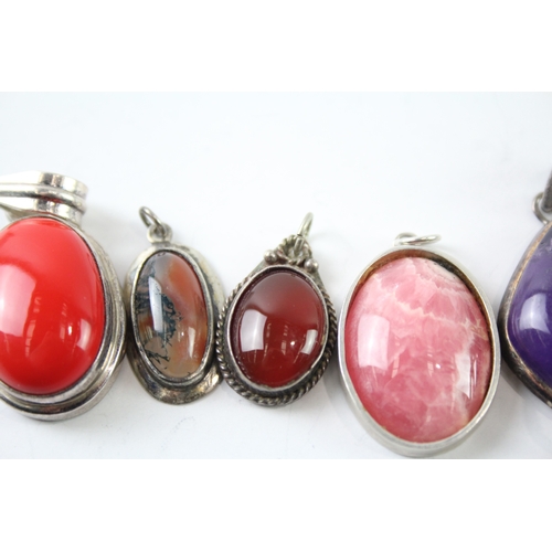 276 - Collection of Sterling Silver Gemstone Pendants inc. Rhodochrosite x 6 49g