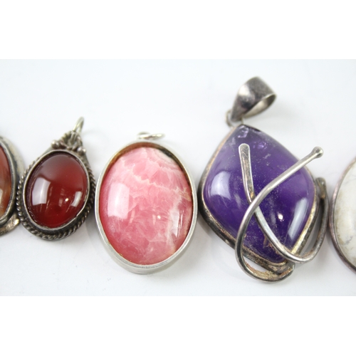 276 - Collection of Sterling Silver Gemstone Pendants inc. Rhodochrosite x 6 49g