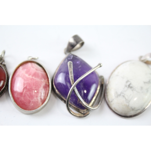 276 - Collection of Sterling Silver Gemstone Pendants inc. Rhodochrosite x 6 49g