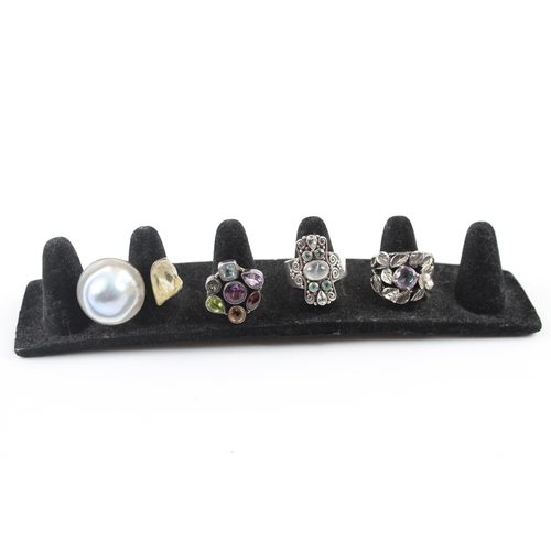 277 - Collection of Sterling Silver Gemstone Rings inc. Moonstone, Peridot x 4 45g