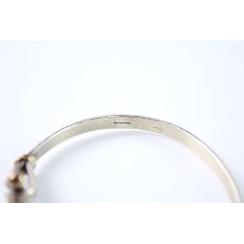 282 - Tiffany & Co Sterling Silver Hook Clasp Bangle w/ .750 Gold Accents 13g