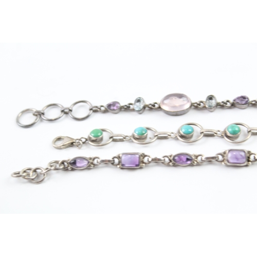 292 - Collection of Sterling Silver Gemstone Bracelets inc. Turquoise, Quartz x 3 33g