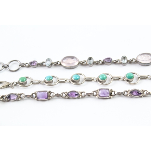 292 - Collection of Sterling Silver Gemstone Bracelets inc. Turquoise, Quartz x 3 33g