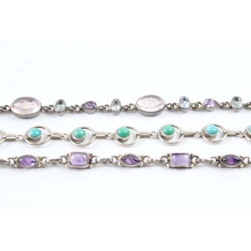 292 - Collection of Sterling Silver Gemstone Bracelets inc. Turquoise, Quartz x 3 33g