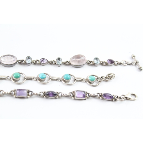 292 - Collection of Sterling Silver Gemstone Bracelets inc. Turquoise, Quartz x 3 33g