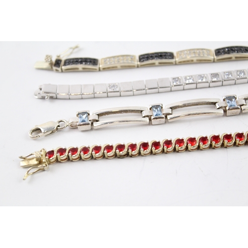 293 - Collection of Sterling Silver Gemstone Bracelets inc. Topaz, CZ x 4 61g