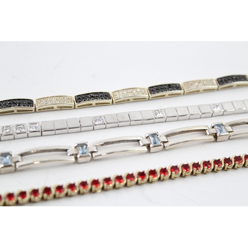 293 - Collection of Sterling Silver Gemstone Bracelets inc. Topaz, CZ x 4 61g