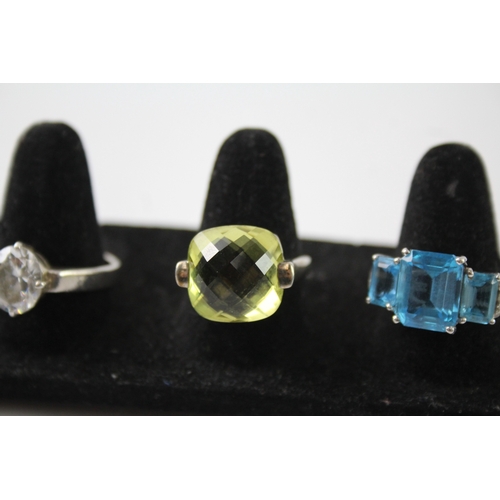 298 - Collection of Sterling Silver Gemstone Rings inc. Topaz, CZ, Cocktail x 8 37g