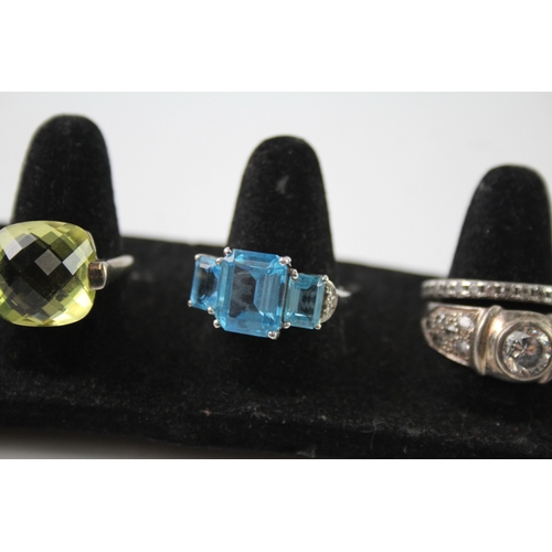 298 - Collection of Sterling Silver Gemstone Rings inc. Topaz, CZ, Cocktail x 8 37g