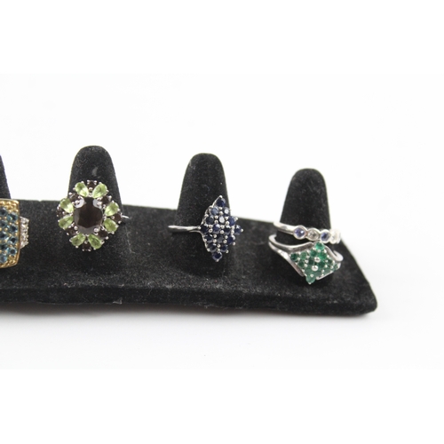 306 - Collection of Sterling Silver Gemstone Rings inc. Emerald, Sapphire x 8 30g