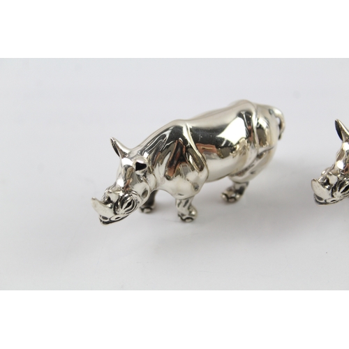 365 - 2 x Vintage Stamped .925 Sterling Silver Rhino Novelty Ornaments (61g)