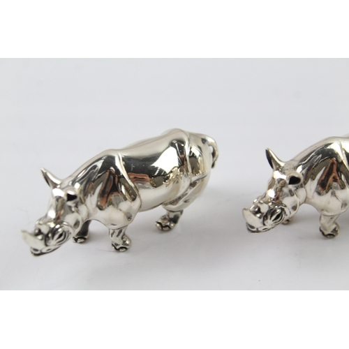 365 - 2 x Vintage Stamped .925 Sterling Silver Rhino Novelty Ornaments (61g)