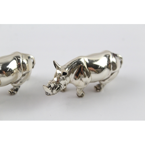 365 - 2 x Vintage Stamped .925 Sterling Silver Rhino Novelty Ornaments (61g)