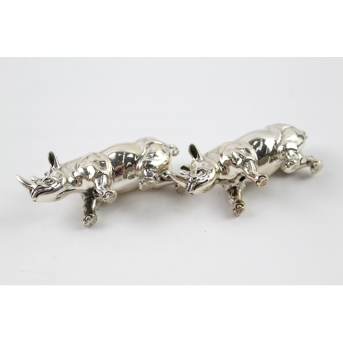 365 - 2 x Vintage Stamped .925 Sterling Silver Rhino Novelty Ornaments (61g)