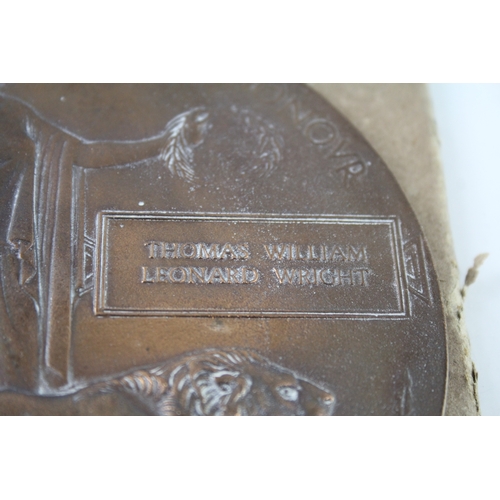 383 - WW1 Death Plaque & Card Holder Named Thomas William Leonard Wright