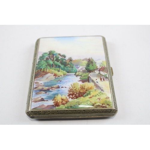 390 - Vintage Enamel Hand Painted EPNS Cigarette Case