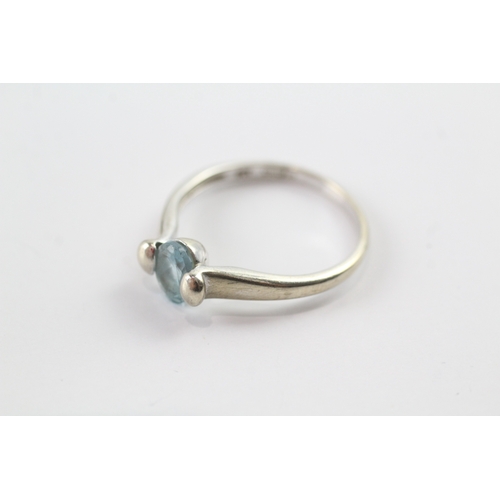 43 - 9ct white gold oval cut blue gemstone solitaire dress ring (2.4g) Size R