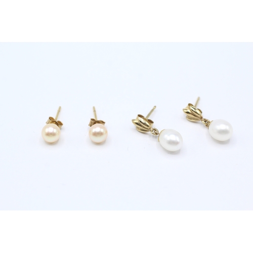 45 - 9ct gold x2 cultured pearl stud earrings & drop earrings (1.8g)