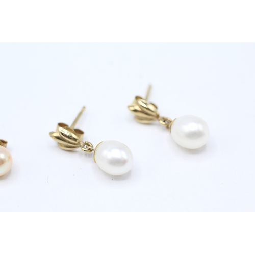 45 - 9ct gold x2 cultured pearl stud earrings & drop earrings (1.8g)