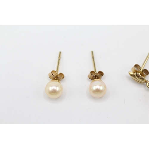 45 - 9ct gold x2 cultured pearl stud earrings & drop earrings (1.8g)