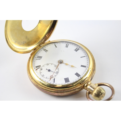 454 - Vintage Half Hunter Rolled Gold Pocket Watch Hand-Wind WATCH RUNS