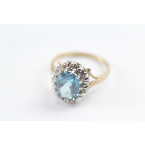 33 - 9ct gold vintage blue gemstone & diamond cluster ring (3.8g) Size P 1/2