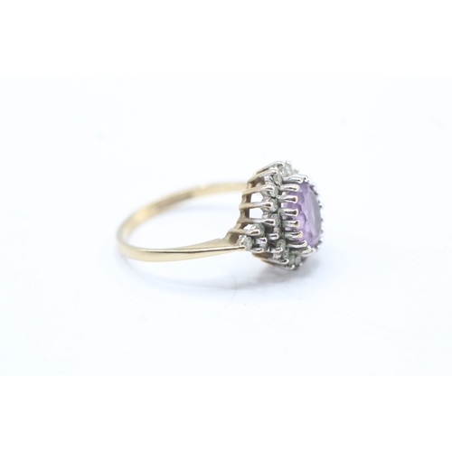 42 - 9ct gold amethyst and diamond halo set ring (2.5g) Size L 1/2