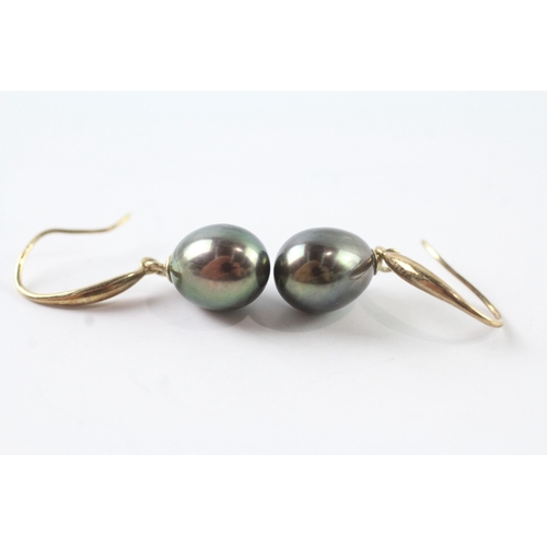 48 - 9ct gold cultured peacock pearl drop earrings w/ shepherd hooks (2.5g)