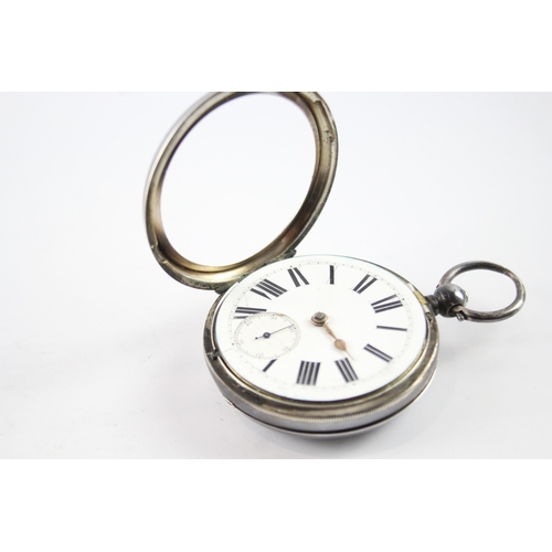 472 - Vintage 925 Silver Open Face Pocket Watch Key-Wind WATCH RUNS