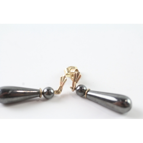 65 - 9ct gold hematite drop earrings w/ posts (3.7g)