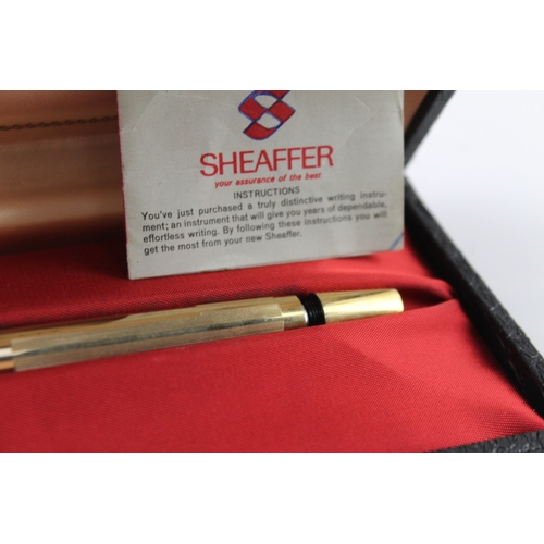 489 - Vintage Sheaffer Targa Gold Plated Cased Fountain Pen w/ 14ct Gold Nib WRITING