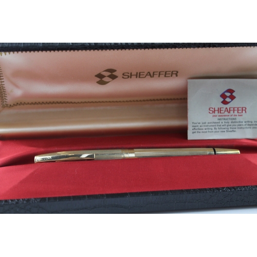 489 - Vintage Sheaffer Targa Gold Plated Cased Fountain Pen w/ 14ct Gold Nib WRITING