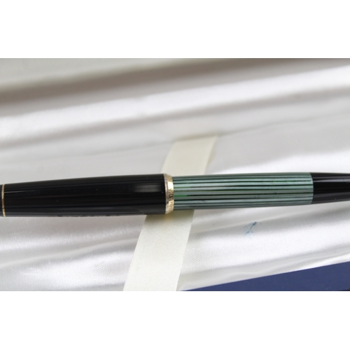 490 - Pelikan 120 Green & Black Fountain Pen w/ 14ct Gold Nib WRITING Boxed