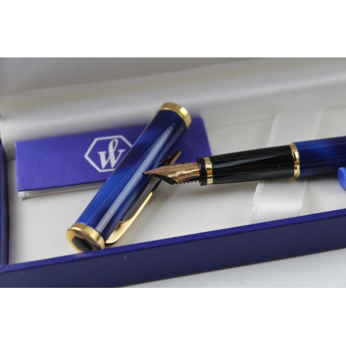 492 - Waterman Cotele Navy Cased Fountain Pen w/ 18ct Gold Nib WRITING Boxed