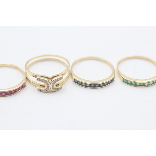 78 - 4 x 14ct gold diamond, ruby, sapphire and emerald interchangeable ring set (6.9g) Size S