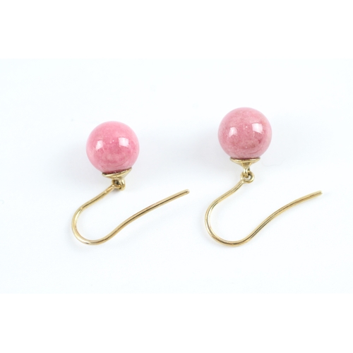 5 - 9ct gold pink gemstone hook earrings (2.6g)