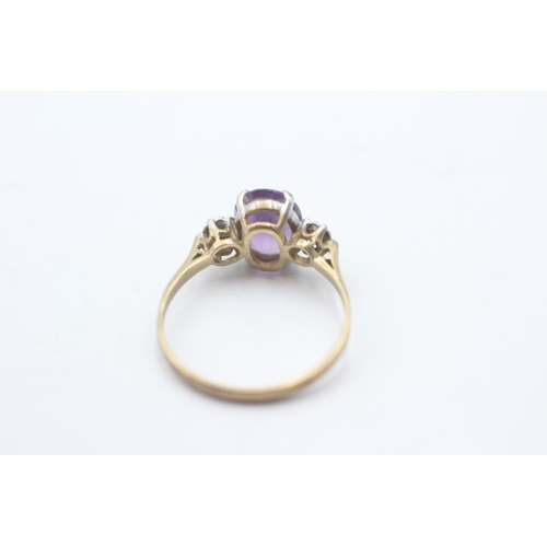 86 - 9ct gold amethyst & diamond dress ring (1.6g) Size M 1/2