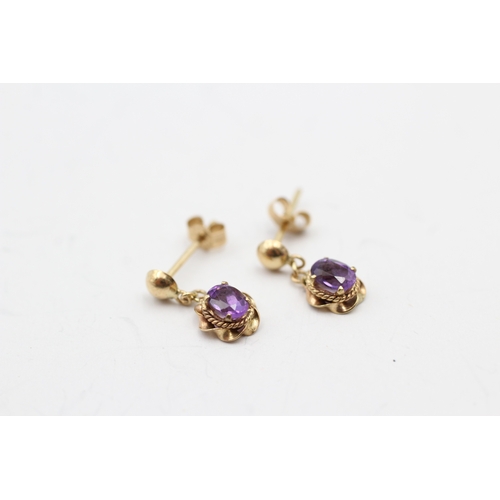 87 - 9ct gold amethyst drop earrings (0.7g)