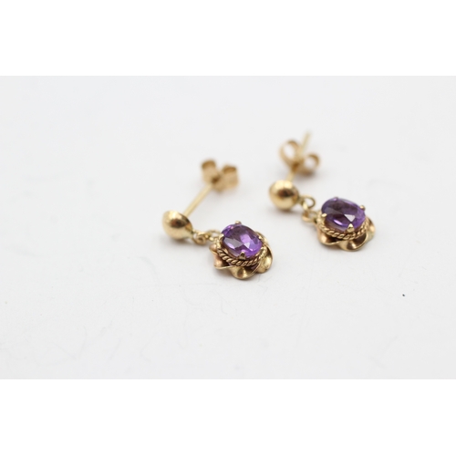 87 - 9ct gold amethyst drop earrings (0.7g)